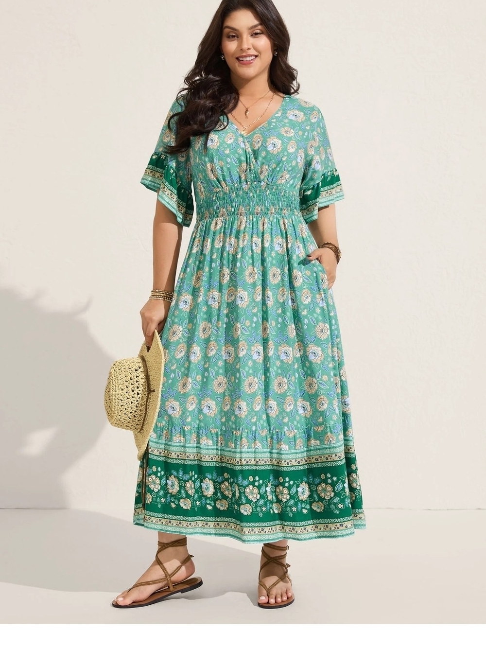 Bloomchic Floral Bell Sleeve Shirred Waist Maxi Dress - Size 18/20